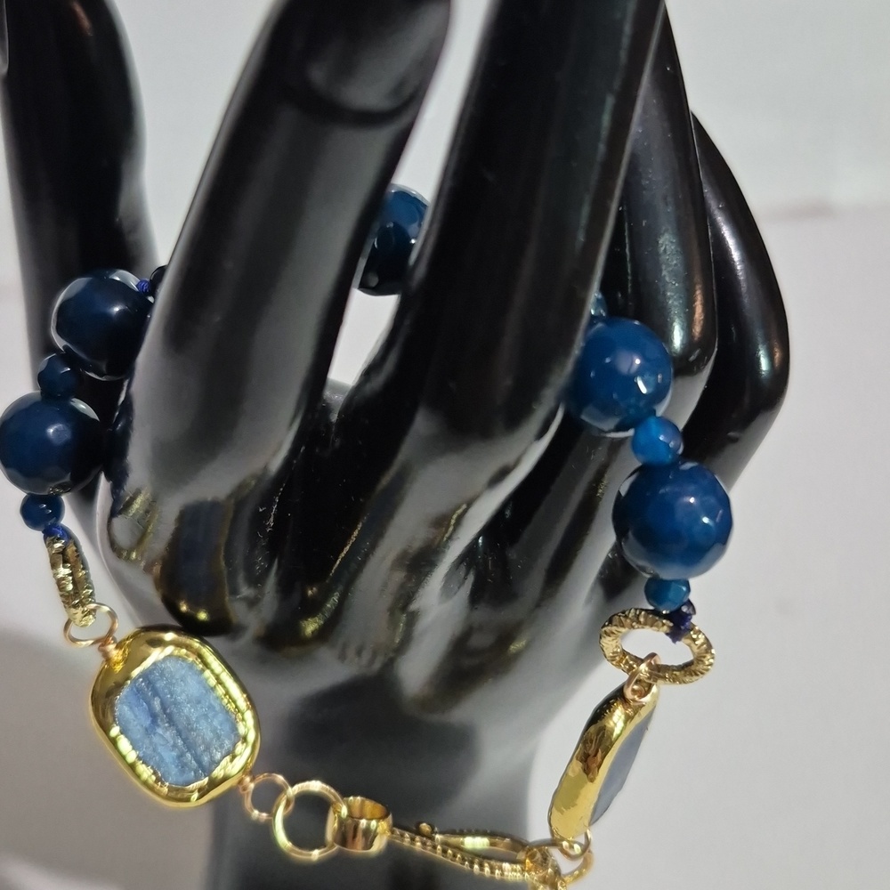 Blue Agate/Blue Kyanite gold plated Bracelet - Picture 6 of 8